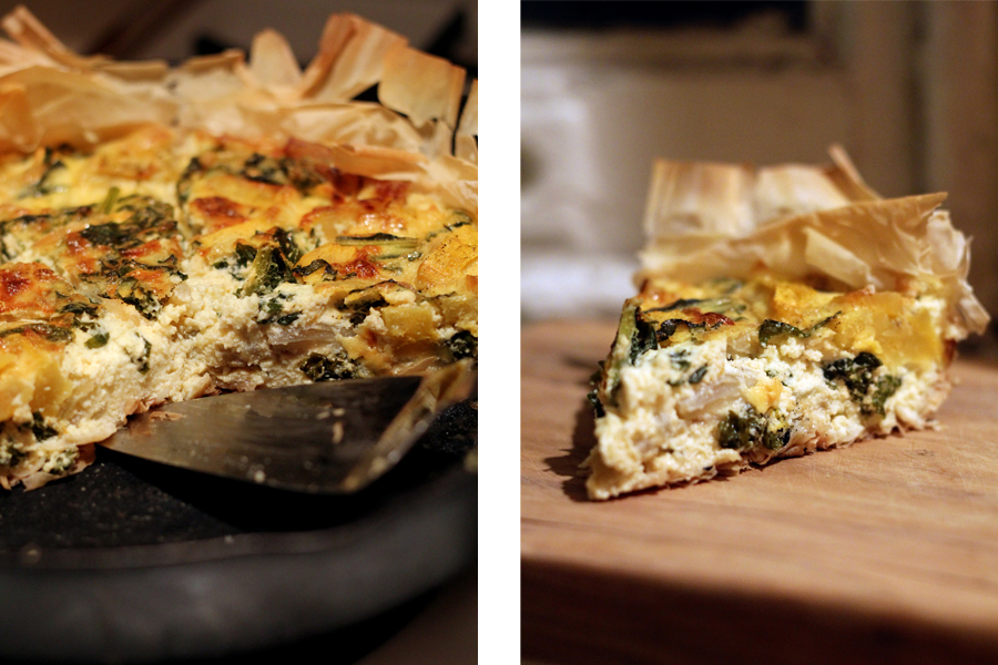 numie abbot fall quiche winter squash, kale, and fresh ricotta on