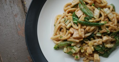 Udon Noodles with Asian Vegetables and Peanut Sauce