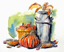 still autumn terry ink watercolor country painting farm banderas