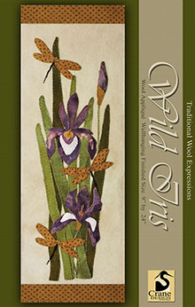 Wild Iris Wool Applique Wallhanging  9" x 24"