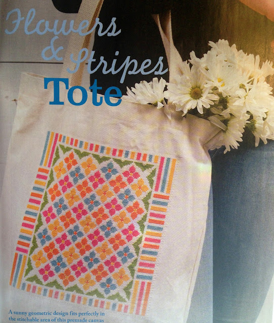 Floss & Fleece: cross-stitched tropical flower tote in Just CrossStitch magazine cross-stitched tropical flower tote in Just CrossStitch magazine