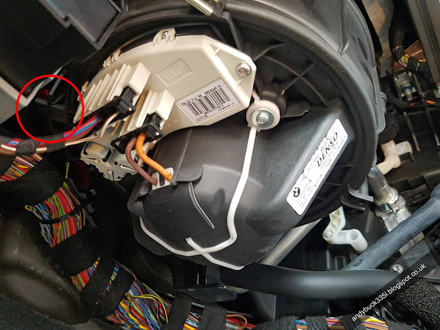BMW E92 heater blower fan removal tab