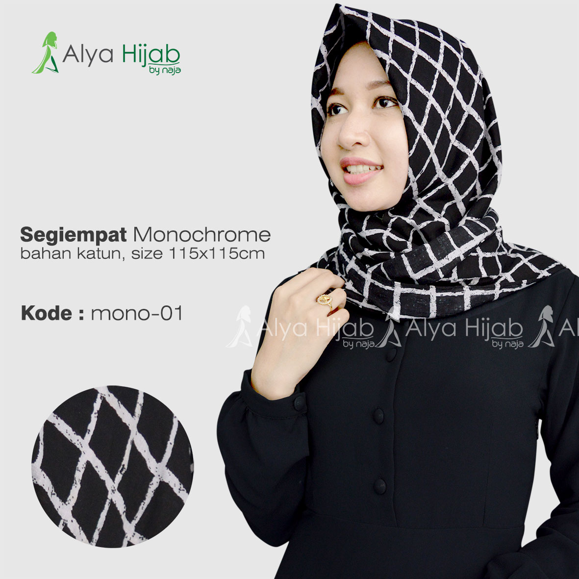 Jilbab Segiempat Dan Fasmina Monochrome Alya Hijab By Naja Jual
