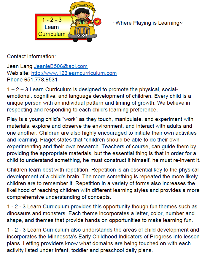 1 - 2 - 3 Learn Curriculum