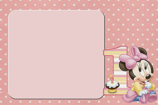 Minnie Primer Año con Lunares: Invitaciones para Imprimir Gratis. Para hacer invitaciones, tarjetas, marcos de fotos o etiquetas, para imprimir gratis de Minnie Primer Año con Lunares.