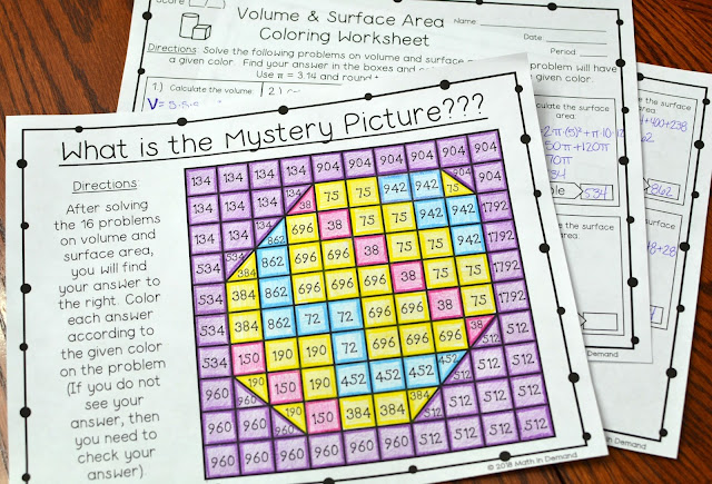 Volume and Surface Area Coloring Worksheet