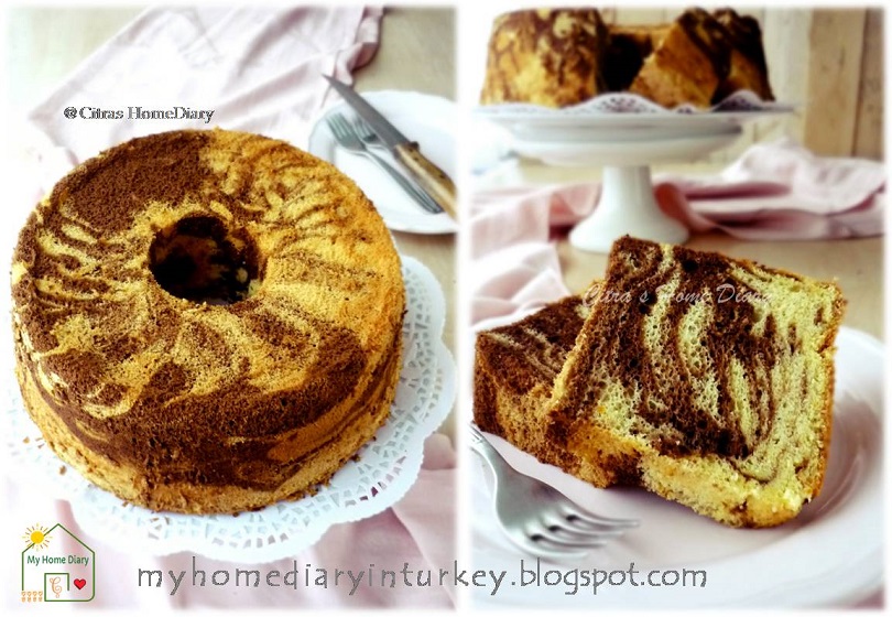 Orange Chocolate marble Chiffon Cake and tips how to make marble pattern / Resep marmer Chiffon cake jeruk | Çitra's Home Diary.