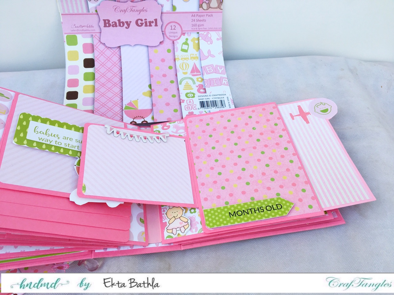 Baby Girl mini album showcasing Baby Girl Elements Pack by CrafTangles