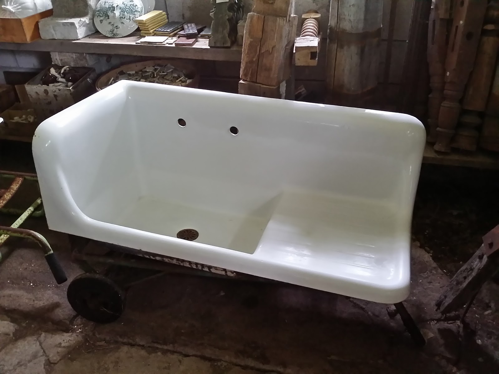 Balleycanoe and Co. Two Cast Iron Enamel Kitchen Sinks.