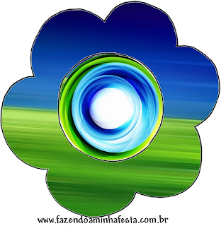 Azul y Verde: Invitaciones para Imprimir Gratis. Tarjeta con forma de flor de Azul y Verde.