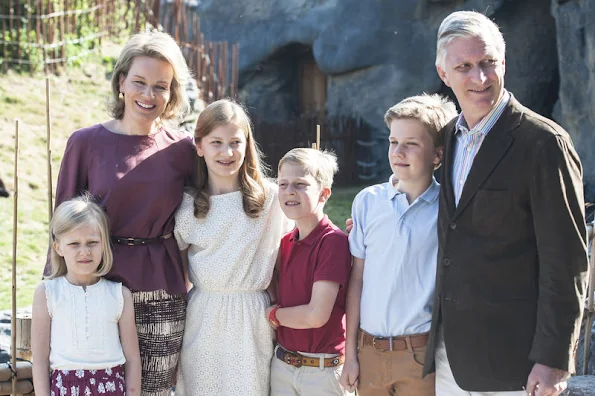 Queen Mathilde and King Philippe of Belgium with their children, Crown Princess Elisabeth, Prince Gabriel and Prince Emmanuel  visited animal park at the Pairi Daiza