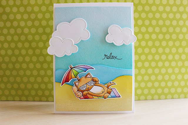 Relax Beach Kitty Card by March Guest Designer Eloise Blue | Newton's Summer Vacation stamp set by Newton's Nook Designs #newtonsnook