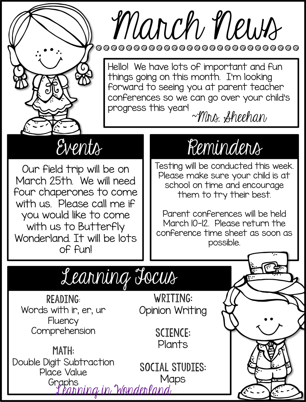 examples of newsletters for parents from teachers