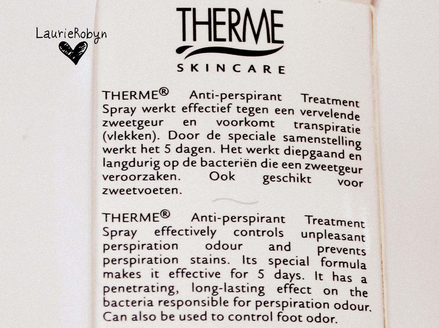 lengte gewoontjes slepen LaurieRobyn: REVIEW | THERME ANTI-PERSPIRANT TREATMENT SPRAY