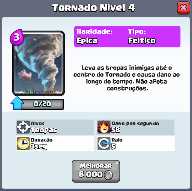 Tornado stats, levels and Wiki Clash Royale