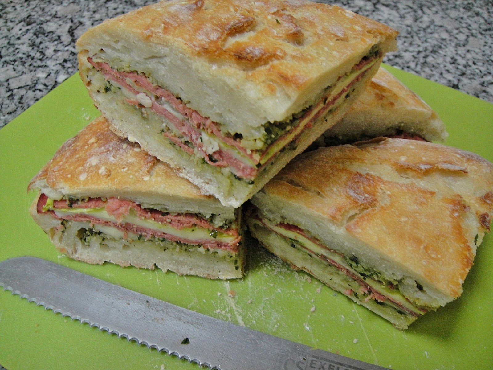 Maryam's Culinary Wonders 457. Pressed Salami Pesto Sandwich