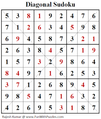 Diagonal Sudoku (Daily Sudoku League #182) Solution
