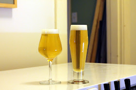 Pilsner on the right, Saison on the left.