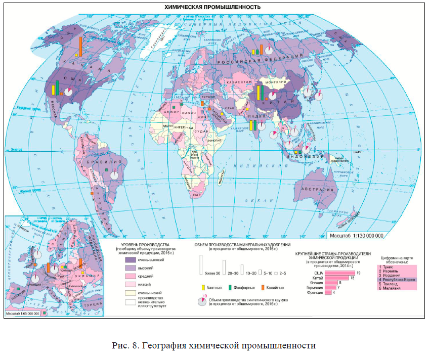 Уровни развития химической промышленности. Страны с высоким уровнем развития химической промышленности на карте.