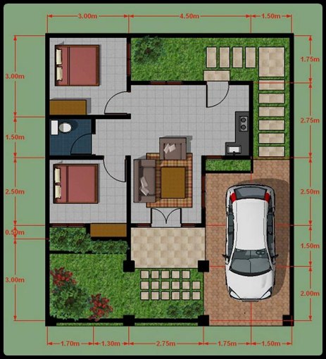  Denah  dan model desain rumah  minimalis  type 45 
