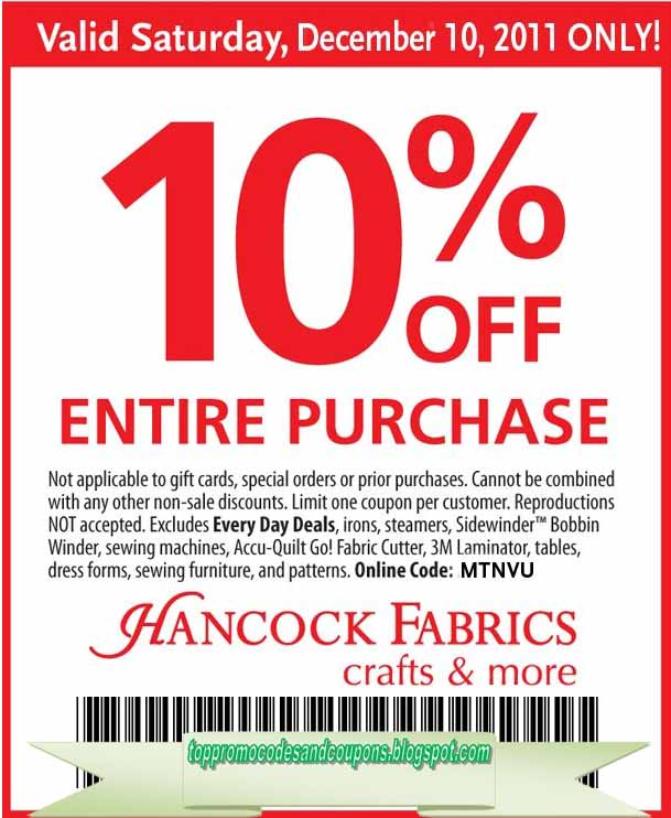 Free Promo Codes and Coupons 2023 Hancock Fabrics Coupons