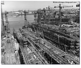 The German U-Boat building yard at Bremen after it was occupied by the Allies. May 5, 1945. In the background from left to right in the center - U-3060 and U-3062, in the foreground from left to right - U-3061 and U-3063