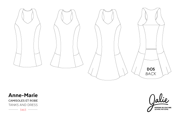 Jalie Racerback Tank Top & Tennis Dress w/Built in Bra Sewing Pattern 3463  Anne-Marie - 27 Sizes for Women and Girls