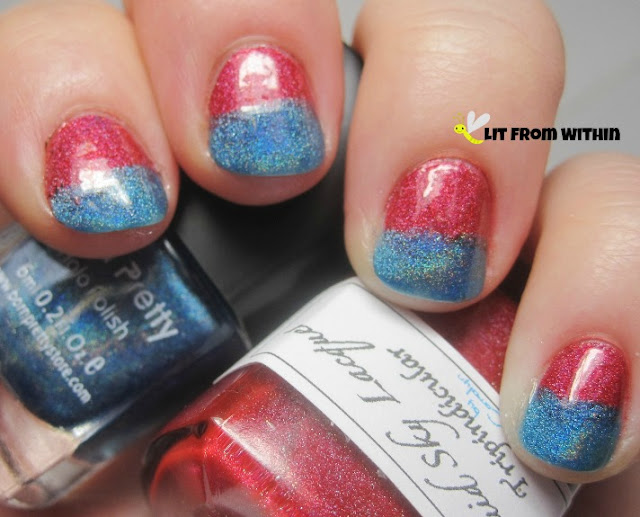 top half of my nails painted with Liquid Sky Lacquer Tripindicular, and the lower half with Born Pretty Holo #8