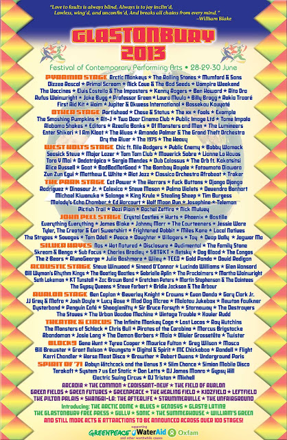 Glastonbury Festival 2013. Line-up