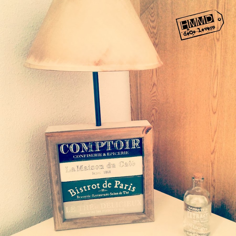 Lámpara vintage para mesita de noche con caja de té de madera, original_vieja_handmademania_HMMD vintage lamp old wood_night_bedroom_romantic
