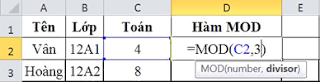tinhoccoban.net - Hàm MOD trong Excel