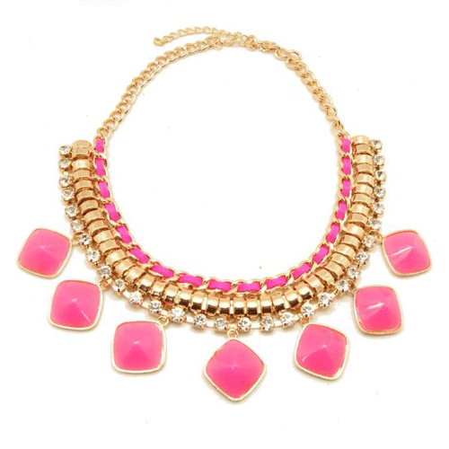 neon pink gold choker necklace