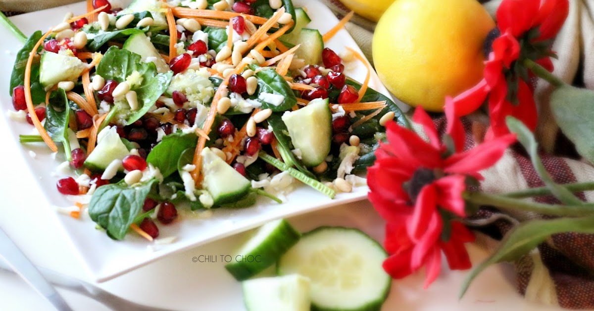 Spinach Pomegranate Salad with Honey Lime Dressing Chili to Choc