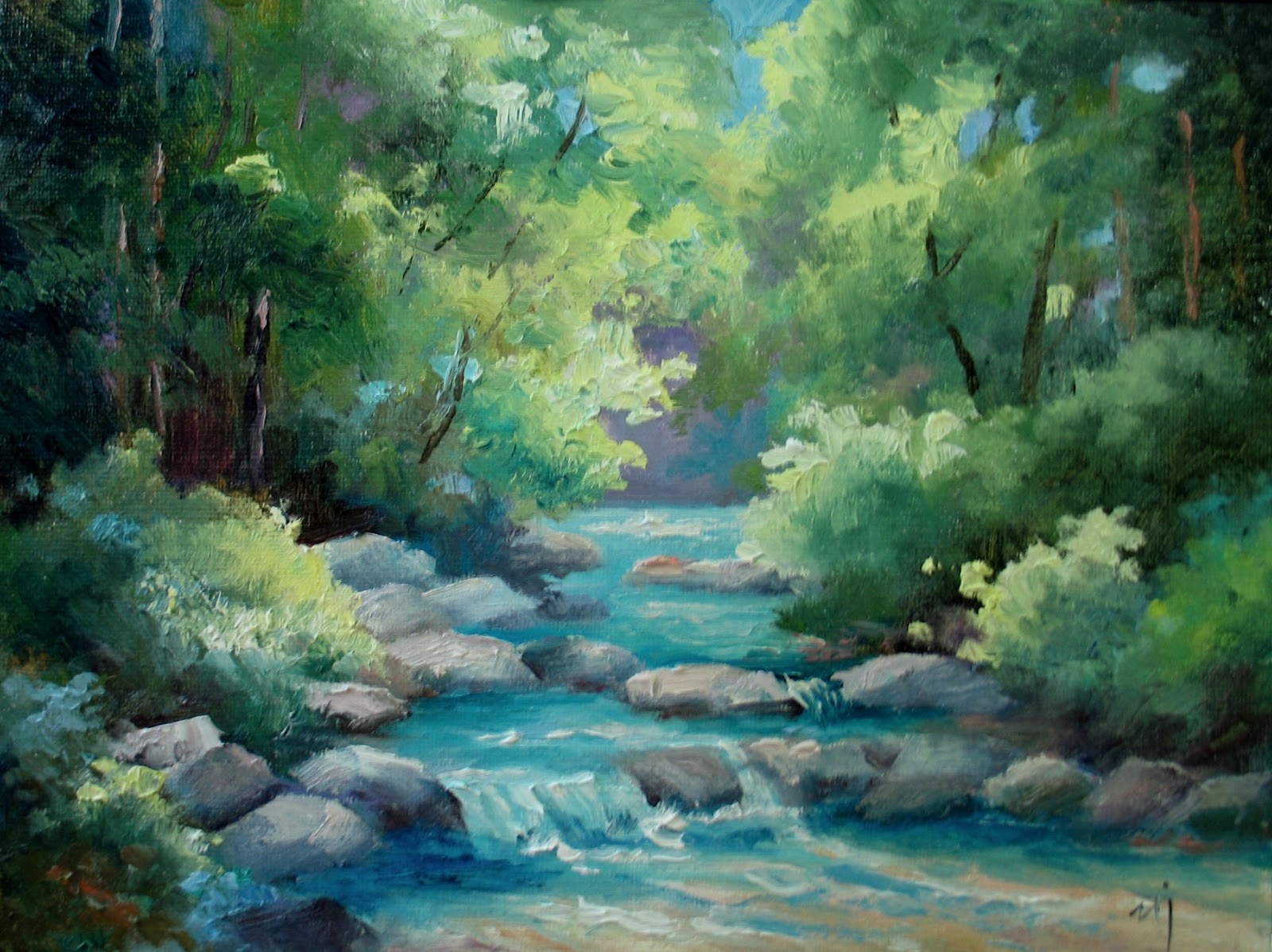 Nel's Everyday Painting Creek in Oils and Acrylics SOLD