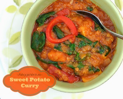 Sweet Potato Curry with Red Lentils, Roasted Peppers & Spinach, one of 12 Best Recipes of 2013 from A Veggie Venture