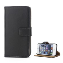 Genuine Split Leather Magnetic Credit Card Wallet Style Folio Stand Case for iPhone SE 5s 5 - Black