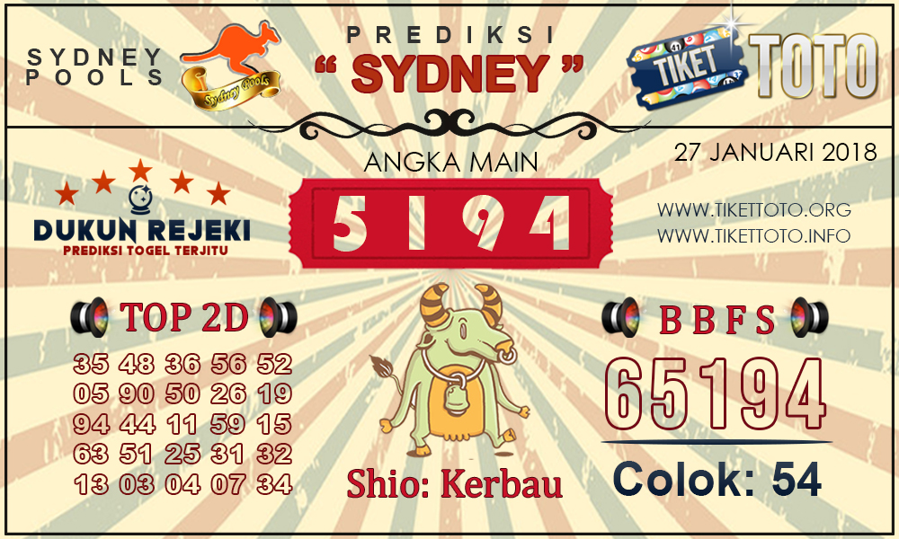 Prediksi Togel SYDNEY TIKETTOTO 27 JANUARI 2019