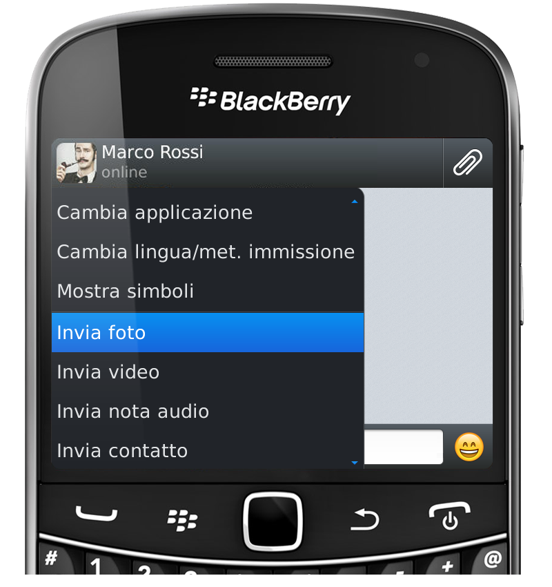 screen con passaggi per Condividere la posizione GPS su WhatsApp con BlackBerry