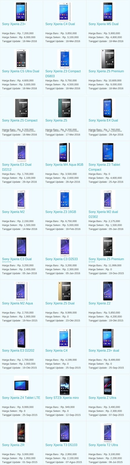 Daftar Harga Hp Terbaru SONY Juni 2016 Daftar Harga Hp Terbaru SONY Juni 2016