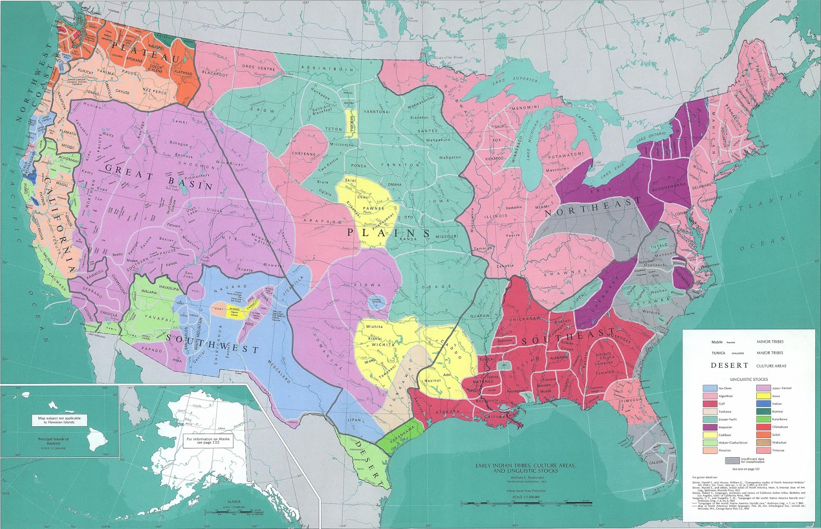 Historical Map of Native American Tribes in the Continental U.S.