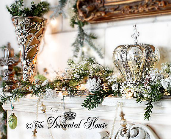 The Decorated House : Christmas Mantel : White with Mercury Glass and Silver