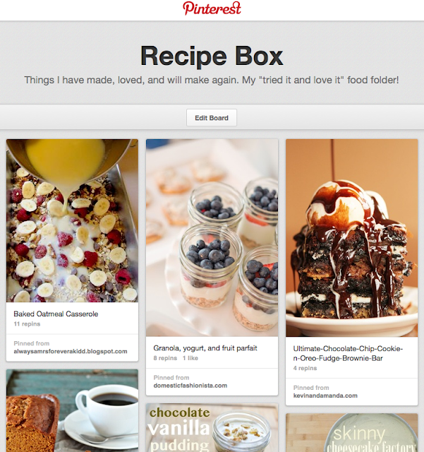 Create a recipe box folder on Pinterest for recipes you like and want to keep.  Makes it easier on you and your followers for recipes proven worth trying!