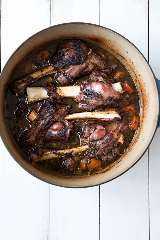 Milk and Honey Lamb Shanks Braised with Beer, Honey and Oregano