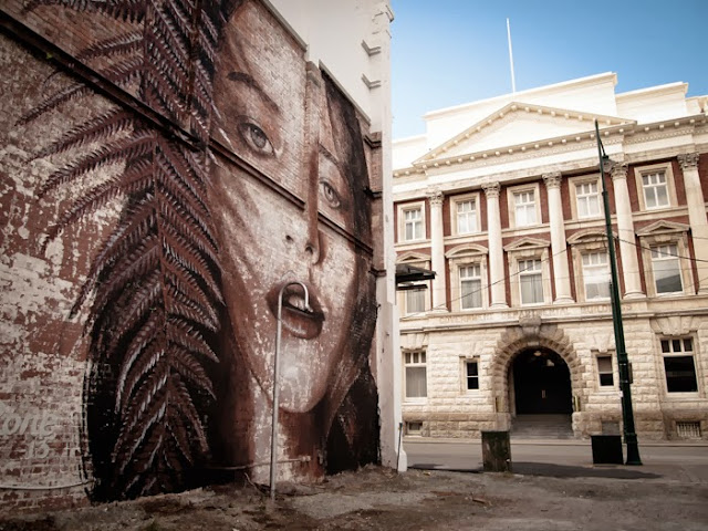 New Street Art Mural By Australian Artist RONE on the streets of Christchurch, New Zealand 2