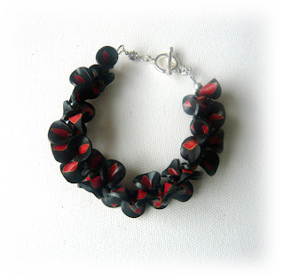 Black & Red Petal Polymer Clay Bracelet