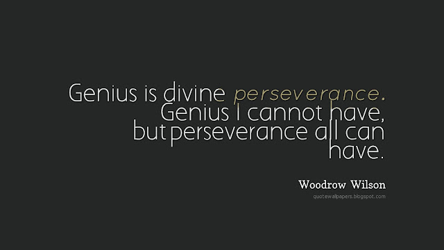 Genius  is  divine  perseverance. Genius  I  cannot  have,  but perseverance  all  can  have. - Woodrow  Wilson