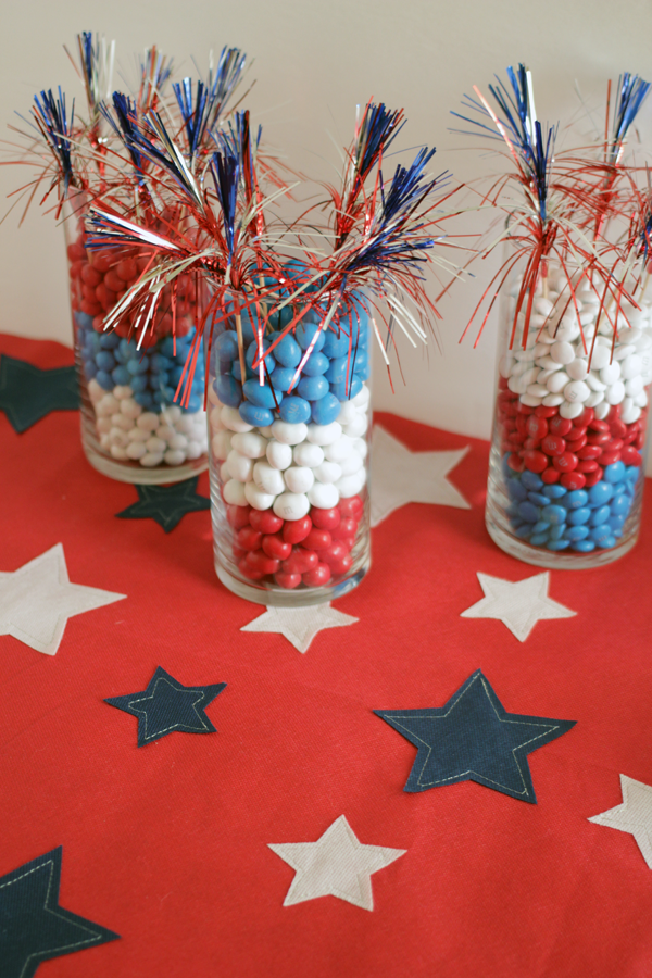 red, white and blue table decor