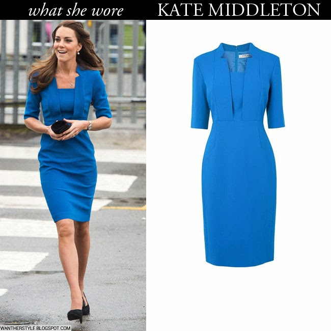 WHAT SHE WORE: Kate Middleton in bright blue short sleeve dress in ...
