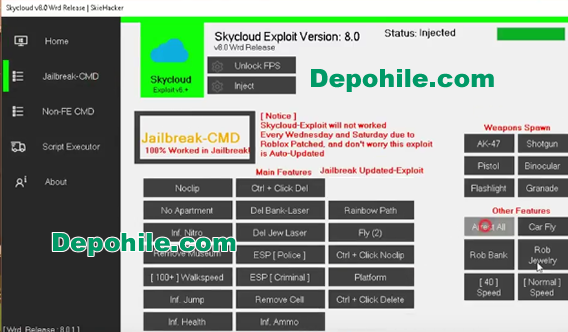 Roblox Skycloud v8.1 Uçma,ESP Multihack 7 Ekim 2018 Jailbreak