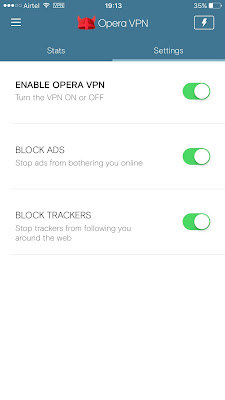 Block ads and Trackers using Opera VPN